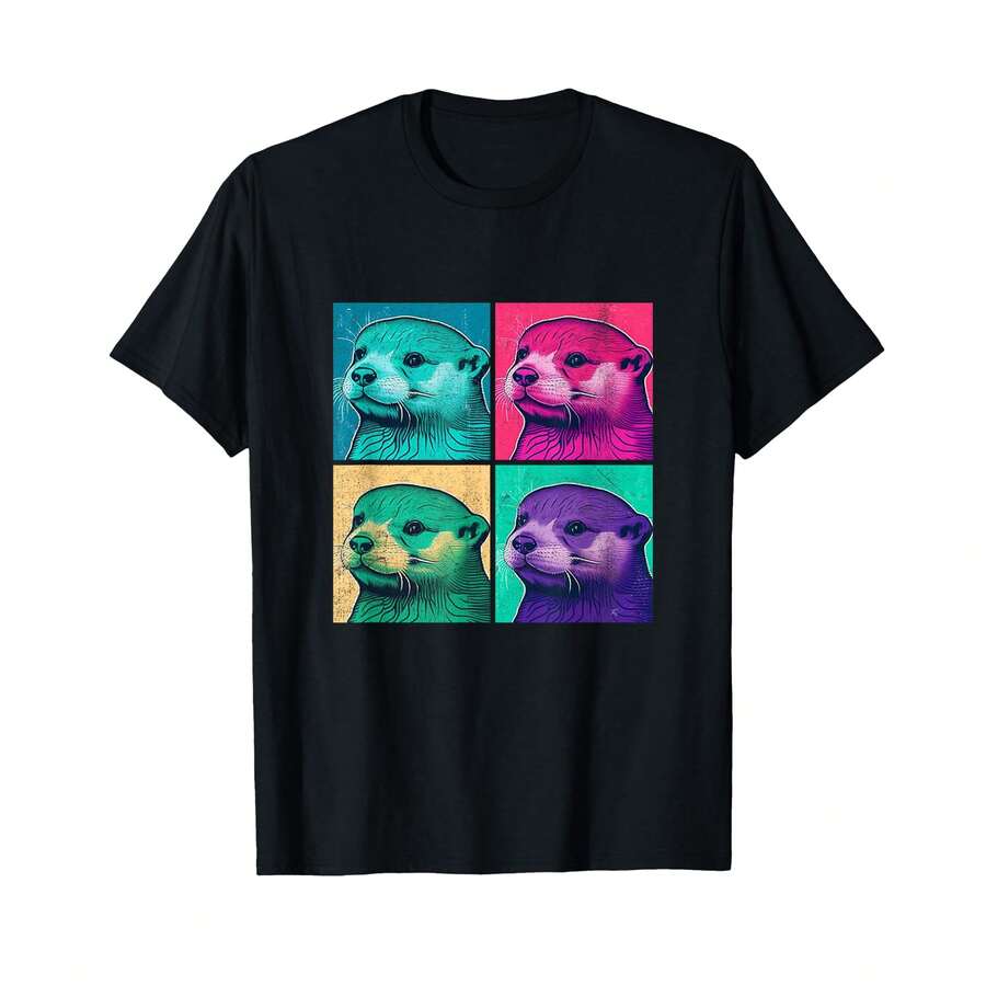 Otter Pop Art Design Illustration Colorful Animal Women Men T-Shirt& GL Gifts For Kids - Black - View 1