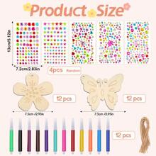 40-Piece Butterfly & Flower Craft Kit - Natural Wooden Boards For Painting/Arts & Crafts, Suitable For Art Activities, Birthday Gifts, Christmas Parties, Includes Watercolor Pens And Gem Stickers