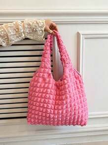 1pc Personalized Cloud Pleated Women Shoulder Bag, Fashion Versatile Handbag For Work Commute Underarm Bag, Lightweight Portable Storage Bag, Embroidered Name Bridesmaid Gift, Multifunctional Tote Bag, Suitable For Daily Use, Can Be Given As Gifts To Family, Friends, Mothers, For Mothers Day, Valentine's Day, Nurses Day, Teachers Day, Christmas, Personalized Birthday Gift