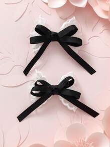 2pcs Delicate Lace Encounter Multicolor Weaving Bow Hair Clips For Children