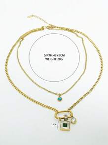 1 pièce Collier en acier au titane à deux couches incrusté de cristal de forme de losange rétro haut de gamme, chaîne de collier pour femmes, convenant pour un port quotidien et des fêtes, ne se décolorera pas