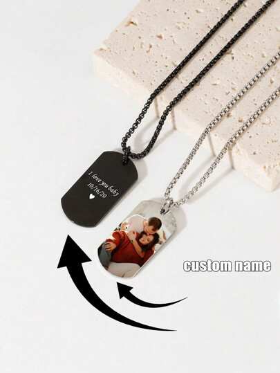 1pc Personalized Couple Necklace - Unique Design With Custom Engraved Color Photos, Stainless Steel Chain, Heartfelt Family Jewelry - The Perfect Romantic Valentine's Day Gift For Your Couple