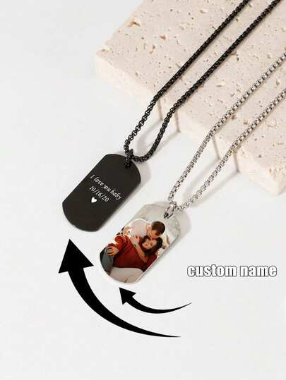 1pc Personalized Couple Necklace - Unique Design With Custom Engraved Color Photos, Stainless Steel Chain, Heartfelt Family Jewelry - The Perfect Romantic Valentine's Day Gift For Your Couple,Glow & Grace