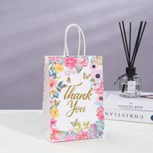 12/24PCS Floral Design Thank You Kraft Paper Gift Bags, Gift Packaging Bag, For Wedding Party Decor, Birthday Party Supplies, Theme Party Gifts Decorations