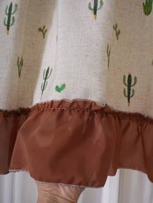 1pc Cute Cactus Embroidered Ruffled Sheer Curtain, Window Valance For Decor, Suitable For Daily Use And Holidays - Multicolor - View 9