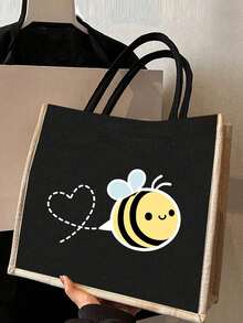 可爱蜜蜂手提包套装：轻便购物袋，配迷你零钱包。旅行化妆包：户外美妆的完美之选！勤劳的蜜蜂图案，送给妈妈、老师、朋友的完美礼物，便携式休闲收纳包，运动装饰包，礼品包，化妆包，教师节礼物，可重复使用化妆包 - 彩色 - 查看 3