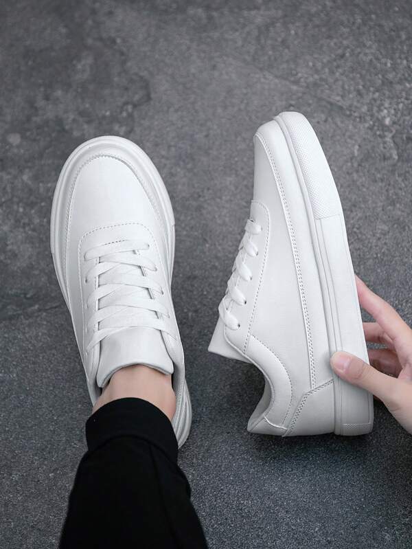 Men's Minimalist Fashionable Solid Color Patchwork Low-Top Flat Casual Shoes, Campus Style Comfortable Lightweight Everyday Sneakers Suitable For Youths & Couples