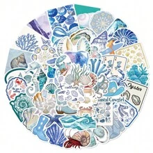 50pcs/Pack Blue Ocean Aesthetic Graffiti Stickers, Coastal Girl Stickers Suitable For Water Bottles, Laptops, Skateboards, Vibrant Aesthetic Graffiti Set For Journals, Scrapbooking, Party Supplies, Great For Winter, New Year