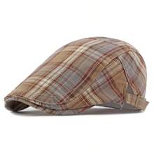 Boina para hombre, Gorra tipo "Newsboy" con estampado a cuadros británico, Gorra tipo "Newsboy" retro elegante, Gorra ajustable y transpirable unisex