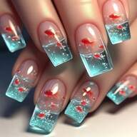 24pcs Square MediumLength PressOn Nails Fish Tank Goldfish Design With Glossy Finish Red Teal Aquarium Theme Includes Jelly Glue Nail File For Easy Application Goldfish Tank Decoration Creative Beauty Accessory Durable Pressons