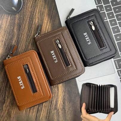 1 件奢华商务 PU 皮革钱包，大容量防盗防消磁多卡槽 + 硬币袋，男士便携式卡夹，信用卡/身份证收纳袋，时尚字母超薄钱包，多功能驾驶证银行卡夹
