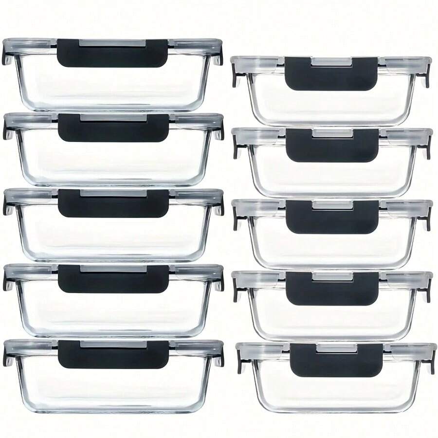 10 Gray Glass Food Storage Containers With Lids, Suitable For Meal Prep, Kitchen Storage, And Lunch Use, Leak-Proof, Sealed Glass Lunch Boxes, Suitable For Microwave, Oven, Refrigerator, And Dishwasher - 灰色 - 查看 1