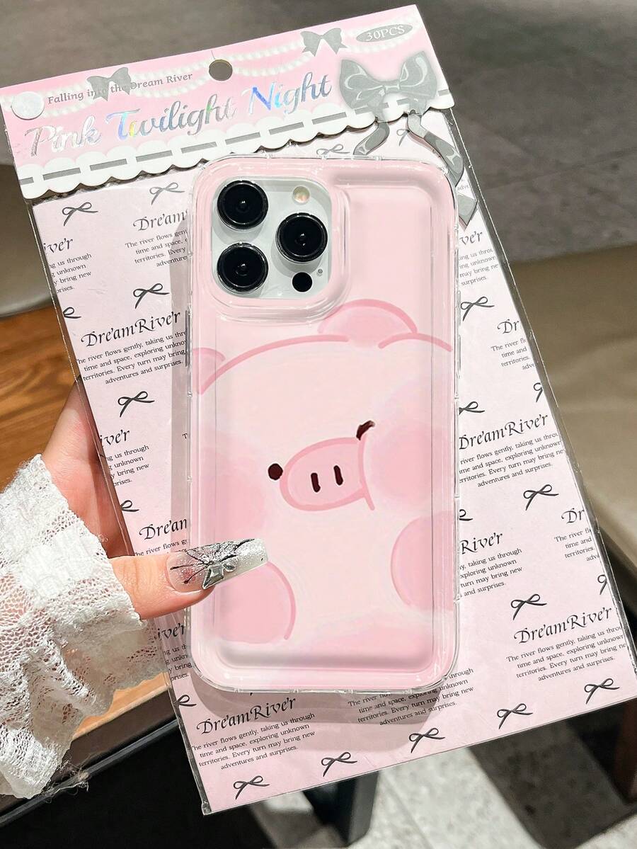 Cute Pink Pig Design Phone Case, Compatible With IPhone 14/13 Pro Max/12 Pro/11/Xr/Xs/7/8 Plus, S10/S22/A12/A50/A52/S24/A135G, TPU Material With Air Cushion Waterproof Shockproof Anti-Fall Scratch Resistant - Multicolor - View 1