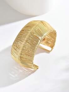 1pc Women Minimalist Metal Stylish Elegant Open Cuff Bracelet, Suitable For Everyday Wear - Gold 968 - View 2