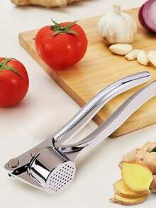 1PC Garlic Press, Garlic Mincer, Garlic Crusher, Ginger Press, Kitchen Gadget, Stainless Steel, Easy To Clean, Ergonomic Design, Time-Saving, Food Prep Essential, Cooking Aid For Home Chefs, Adults, Foodies