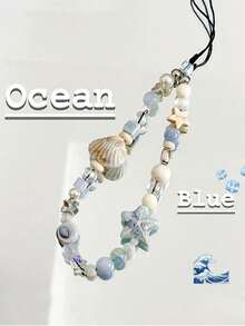 1pc Blue Star Shell Beaded Phone Strap, Lovely Charm Chain Lanyard, Keychain, Camera Strap, Phone Case Decor, Women's Backpack Pendant Gifts For Mother, Family, Friends, Birthday, Holiday Phone Charm, Phone Chain - Blue - View 3