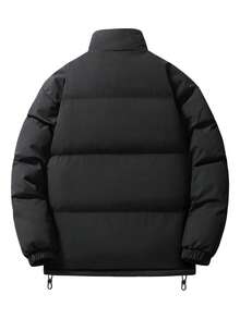 Men's Jacket, Solid Color Stand Collar Jacket, Loose Comfortable Breathable Sports Outerwear, Winter - Black - View 3