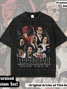 Oversized Daredevil Born Again T-Shirt Matt Murdock MCU Fan Gifts Land Matching Shirt Retro Comics Daredevil Born Again Shirt - 黑8 - 查看 1