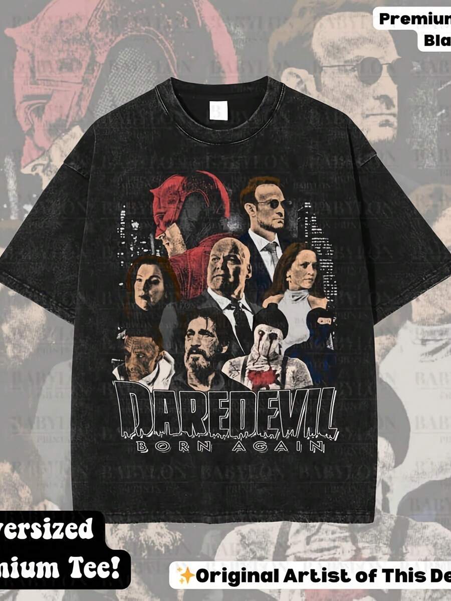 Oversized Daredevil Born Again T-Shirt Matt Murdock MCU Fan Gifts Land Matching Shirt Retro Comics Daredevil Born Again Shirt - 黑8 - 查看 1