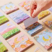 1 Notebook, 80 Sheets Oil Painting Style Sticky Notes, High-Quality Student/Planner Use, Minimalist Ins Style Landscape Memo Pad (Random) - Square - View 1