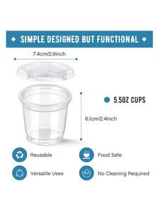 Juego de 100 vasos de plástico de 5.5 onzas con tapas, pequeños recipientes de plástico apilables y transparentes, tazas herméticas para condimentos, mini despensa para salsas, aderezos para ensaladas y porciones, temporada de regreso a la escuela, tazas para condimentos para almuerzos, picnics y viajes, perfectos, prácticos recipientes de almacenamiento de alimentos - transparente - Ver 6
