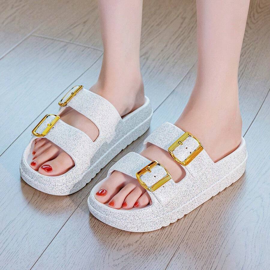 Sandal Selop Sol Tebal Terbaru 2026 untuk Wanita, Sandal Platform Anti Selip Luar Ruangan Musim Panas yang Modis dan Elegan - Putih - View 1