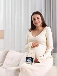 Bảng thông báo chào đời cho bé kèm giá đỡ, khung ảnh siêu âm, bảng tên phòng bé 7.9 inch có khay mực (để lưu giữ dấu tay và dấu chân của bé), biển hiệu gỗ "Chào Thế Giới" cho bé sơ sinh, thích hợp trang trí phòng trẻ trong thời kỳ mang thai và sau khi bé chào đời, có thể làm quà tặng cho bố mẹ sắp sinh hoặc bố mẹ mới. (Khay mực phù hợp cho bé từ 0-3 tháng tuổi. Kích thước: 9.5 * 5.7 cm.) - Gỗ - Xem 5