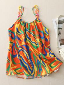 Plus Size Women Neon Plastic Buckle Patchwork Camisole - Yellow - View 2