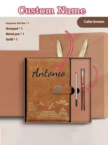 1pc Custom Notebook Gift Box Set, Custom Picture, Text, Name, A5 Notebook Custom PU Imitation Leather Business Office Notepad Gift Box, A Gift For Children, The Best Gift For Good Friends