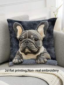 1/2/4pcs Vintage French Bulldog Pattern Throw Pillow Covers, 17.7x17.7 Inches, Single-Sided Print, 100% Polyester, Machine Washable, Zipper Closure, Woven Decorative Pillow Covers, Suitable For Various Room Types, Autumn Decor, Room Decor - Black - View 7