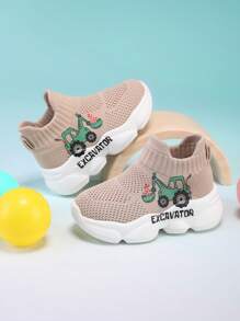 2025 New Cute Excavator Print Children & Teen Casual Fashionable Shock Absorbing Anti-Slip Breathable Lightweight Slip-On Outdoor/Indoor Walking Running Sports Sneakers