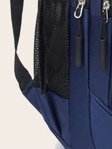 休闲纯色多功能多口袋背包 - 藍色 - 查看 3