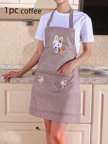 1pc Bunny Pattern Neck Hanging Apron For Home Kitchen Restaurant Dining