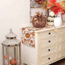 Autumn Orange Pumpkin Tablecloth, Maple Leaves Thanksgiving Holiday Indoor Outdoor Dining Table Decoration