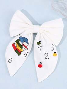 1 pieza Pinza de pelo con lazo bordado para niñas de vuelta al colegio con números de libros y letras de lápices, accesorios educativos para el cabello en el aula, pasadores de pelo académicos para niñas y adolescentes, lazos con alfabeto y matemáticas para la temporada escolar - Multicolor - Ver 12