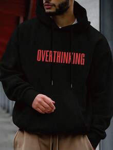 sweat-shirt à capuche imprimé de caractères et de lettres pour hommes grande taille, automne/hiver, Top à manches longues - Noir - Voir 2