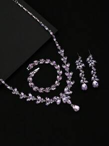 Conjunto de 4 piezas de collar de borlas con piedras de Rin, aretes y pulsera, joyería de aleación sexy con piedras de Rin brillantes, accesorios elegantes para mujer, fiestas y días festivos como el Día de Acción de Gracias