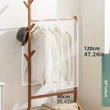 1Pc Translucent Garment Rack Cover Clothes Rack Cover Adult Kids Clothes Protector Waterproof Dustproof Clothes Closet Storage Organizer With Top Strap Design - White - View 5