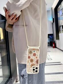 Flower Painted High-Quality Groove Texture Thick Anti-Drop Handmade Braided Wrist Strap Crossbody Strap Painted Soft Phone Case Compatible With IPhone 16/11/16pro/16plus/16promax/16e/15Promax/13/14/12/XS/XR/7G/8P Phone 13 14 11 P12 P11 XS Phone Case, Detachable Wrist Strap, Crossbody, Stylish Waterproof Shockproof Scratch Resistant - Multicolor - View 3