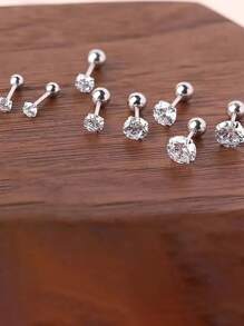 Set de 8 piezas de aretes de acero inoxidable con diseño minimalista hipoalergénico de 4 puntas y bola redonda retorcida, regalos de joyería de moda para ella