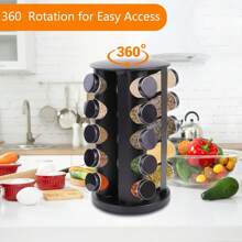Plateau tournant à épices, carrousel à pots à épices, plateau tournant à épices, conteneurs de stockage d'épices, rond, noir, acier inoxydable (16/20 pots) Support à épices rotatif à 360 °, organisateur avec 16 pièces et 20 pots, autoportant, rangement en acier inoxydable pour cuisine, noir.