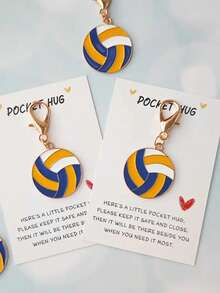 [排球钥匙扣] 铝合金励志排球钥匙扣吊饰 | 2.12 英寸 X 3.15 英寸口袋拥抱设计，非常适合体育迷、生日、情人节、母亲节、父亲节 | 鼓励信物、迷你纪念品礼物