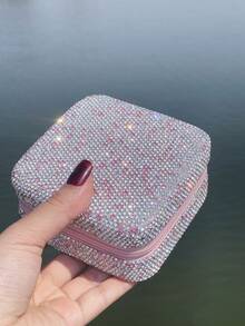 1pc High-Quality Sparkling Rhinestone Jewelry Storage Box, Portable Jewelry Organizer Box For Rings, Earrings, Bracelets, Necklaces, Suitable For Bedroom Vanity, Jewelry Organizing, Holiday Creative Gift - Multicolor - View 9