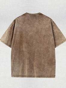 230g Washed, Strawberry Jam Printed T-Shirt, High-Quality Wax Printed Cotton Retro Fashion Brand T-Shirt, Men's T-Shirt, Beach Essential, Summer T-Shirt, Holiday Gift, Perfect Gift - Brown(咖啡色) - 查看 2