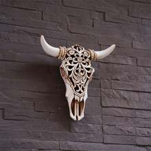 Cow Skull Wall Plaque Art Bull Head Skull Wall Hanging 3D Realistic Cow Skull Statue Realistic Faux Cow Skull Sculpture - 多彩的 - 查看 3