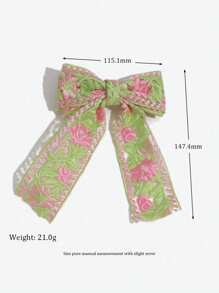 1pc Cute Sweet Floral Embroidery Bow Ribbon Hair Clip, Suitable For Daily Wear, A Gift For Girlfriends, Hair Accessory, Summer Accessories, Travel, Claw Clips, Clips For Hair, Hair Slide, Hair Claws