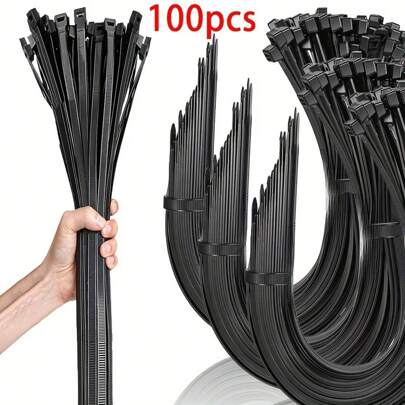 100 Piece Set Of Heavy-Duty Cable Ties, Nylon Zipper Ties, With Waterproof, Anti Slip, And Anti Breakage Functions, Suitable For Home, Office, And Car Wire Sorting