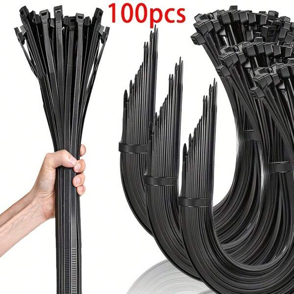 100 Piece Set Of Heavy-Duty Cable Ties, Nylon Zipper Ties, With Waterproof, Anti Slip, And Anti Breakage Functions, Suitable For Home, Office, And Car Wire Sorting