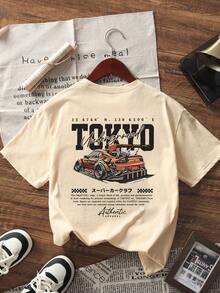 Summer New Casual Simple Funny Race Car Print White Short Sleeve Round Neck T-Shirt, Versatile Daily Fashion Womenswear Top