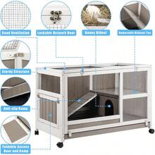 Rabbit Hutch Indoor Rabbit Cage Outdoor On Wheels Buuny Hutch Guinea Pig Cage Bunny Cage With Run And Hideout Hamster Cage With Wire Netting Above Pull Out Tray Pet House For Small Animals - RAB16-GREY - View 6